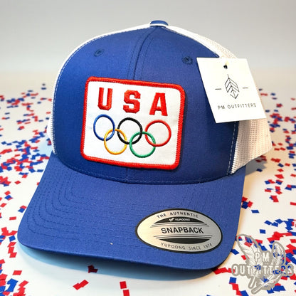 Team USA Olympics Trucker Hat - Retro Patch YP Classics 6601 Blue White