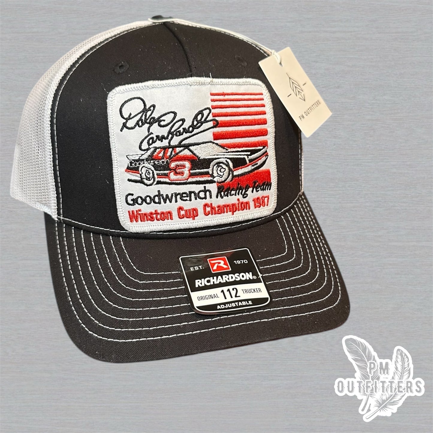 Dale Earnhardt 1987 Winston Cup Champion Trucker Hat - PM Outfitters Vintage Patch | Richardson 112 Black White