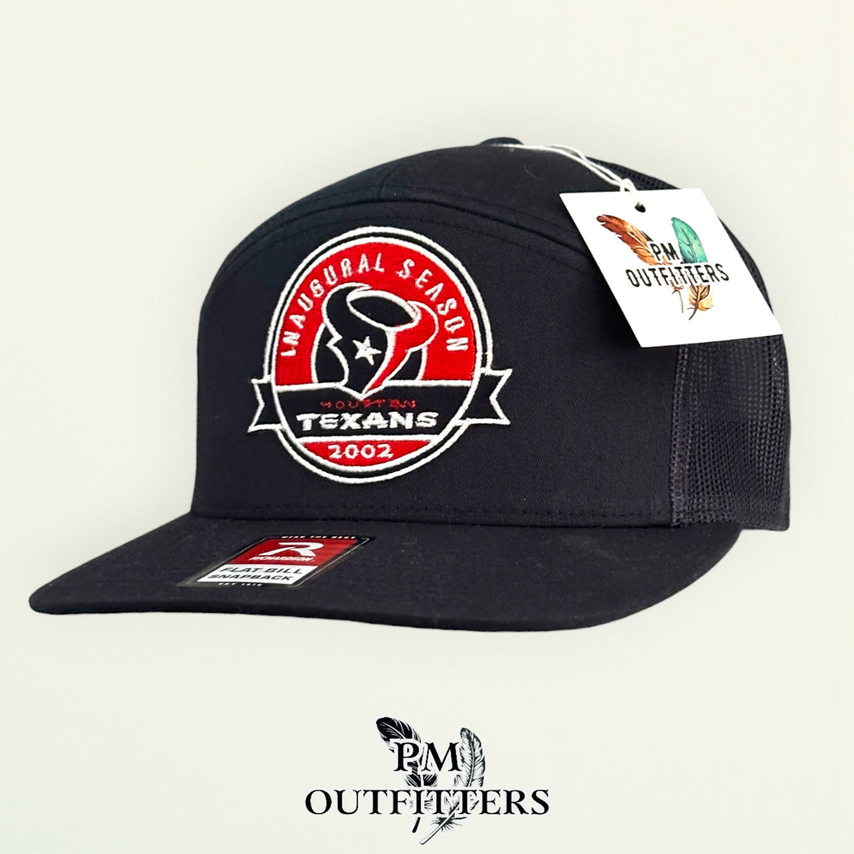 PM Outfitters Houston Texans Inaugural Season 2002 embroidered patch Richardson 168 black trucker hat