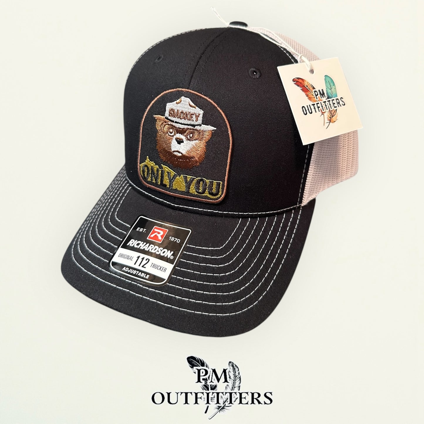 Smokey Bear Only You Trucker Hat — PM Outfitters Retro Patch | Richardson 112 Black White