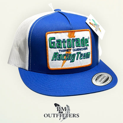 Blue and white Gatorade Racing Team trucker hat, angled view, PM Outfitters
