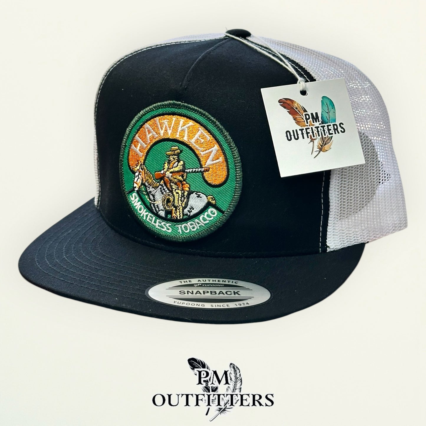 Hawken Smokeless Tobacco Hat | Yupoong 6006 Black & White Flatbill