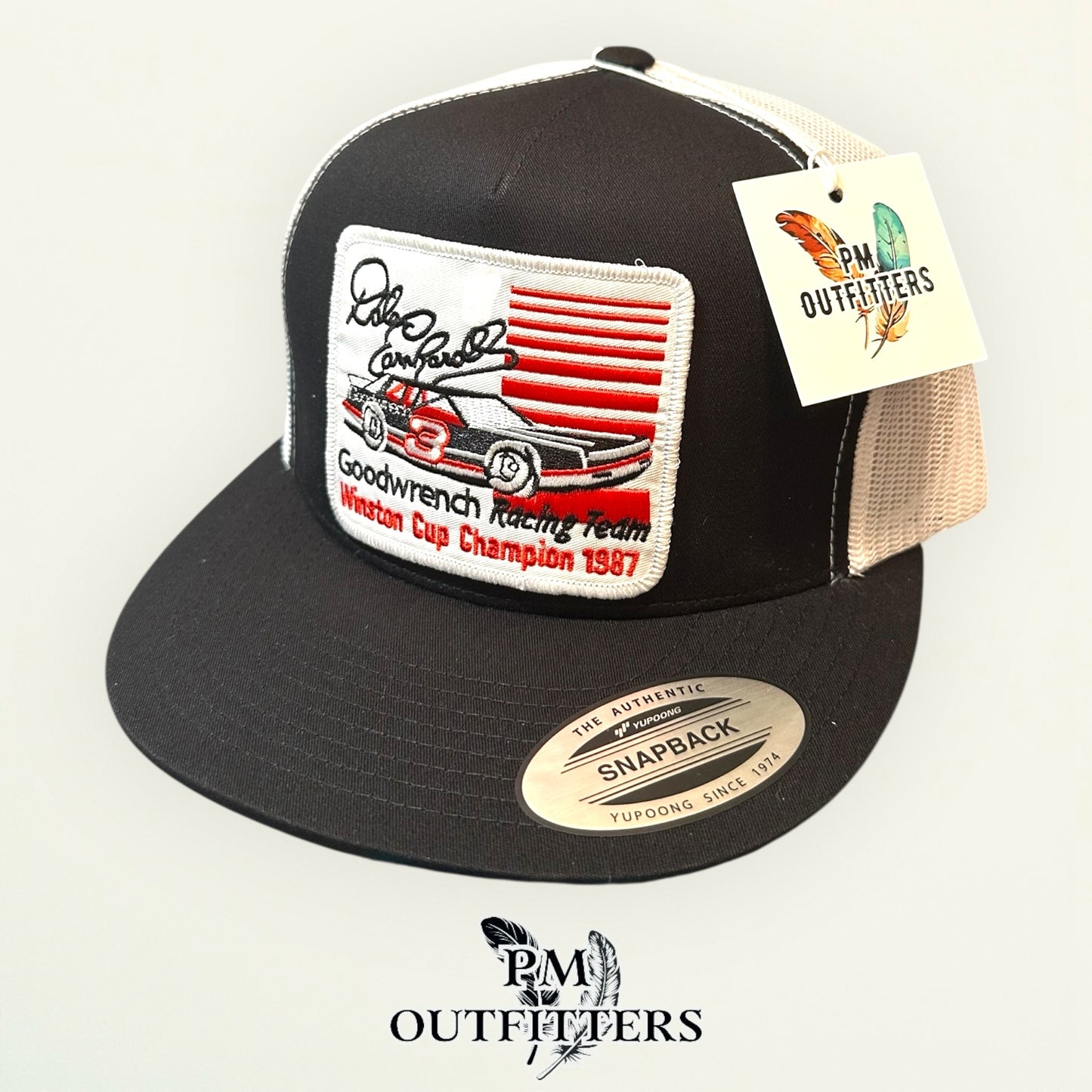 Dale Earnhardt Goodwrench 1987 Winston Cup Champion Trucker Hat — PM Outfitters | Yupoong Flat Bill Black White