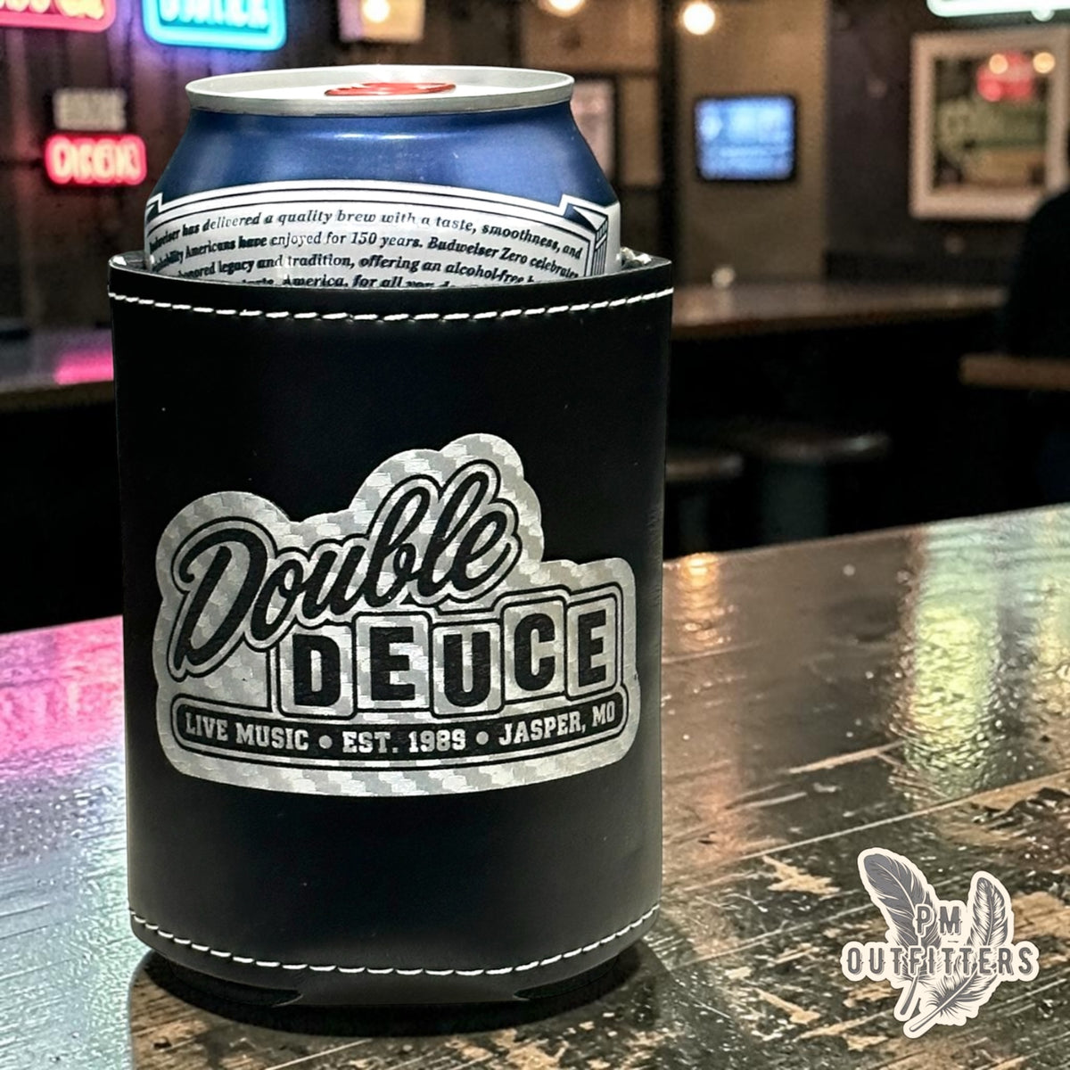 PM Outfitters Laser Engraved Double Deuce Leatherette Koozie