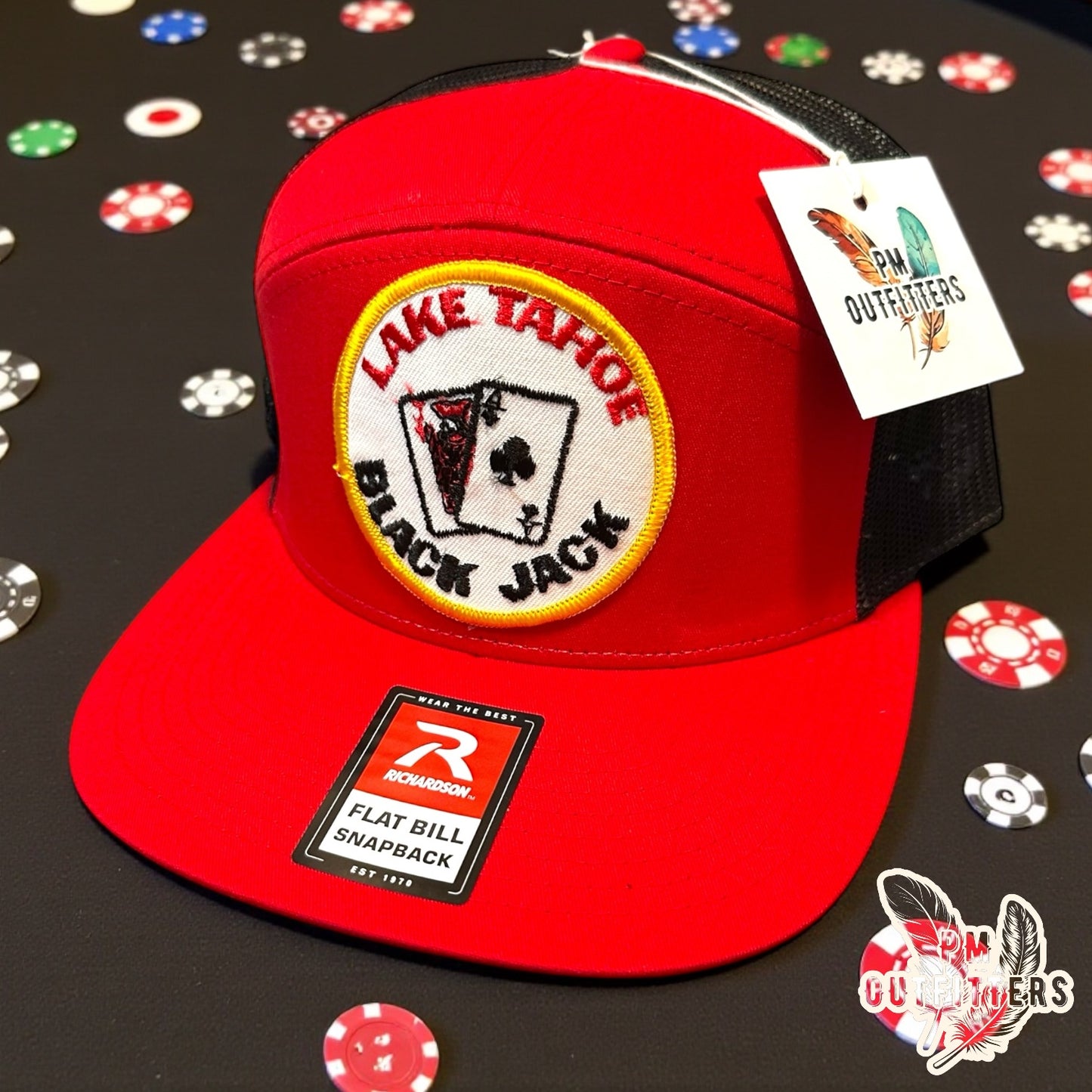 Vintage Lake Tahoe Black Jack Patch Trucker Hat - Richardson 168 Red Black