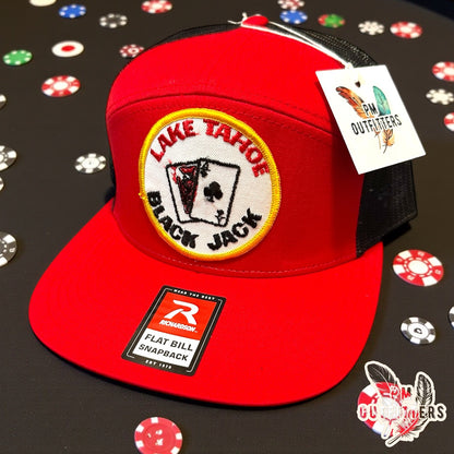 Vintage Lake Tahoe Black Jack Patch Trucker Hat - Richardson 168 Red Black