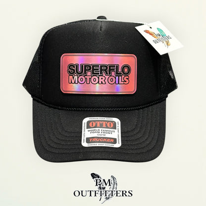 Superflo Motor Oils Otto foam front trucker hat interior tag detail