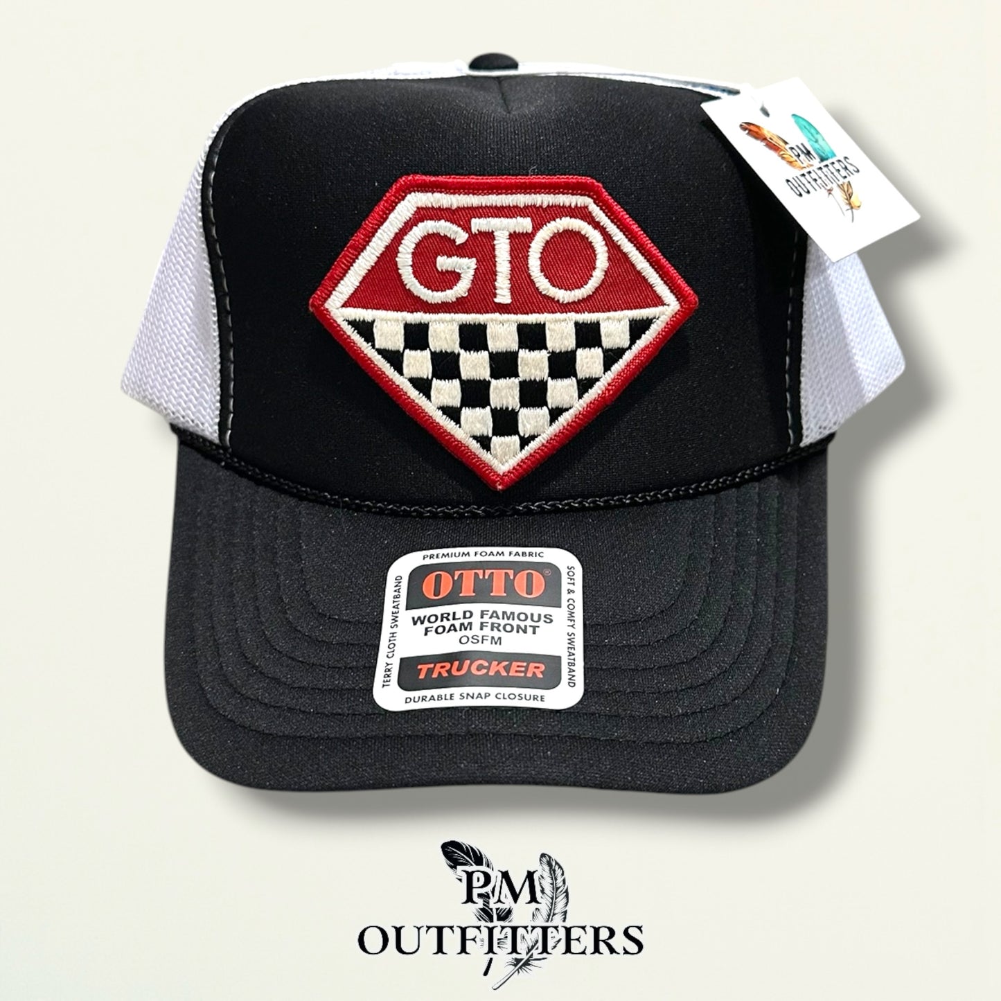 GTO Trucker Hat – PM Outfitters True Vintage Patch | Otto Foam Rope Black & White Muscle Car