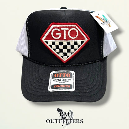 GTO Trucker Hat – PM Outfitters True Vintage Patch | Otto Foam Rope Black & White Muscle Car