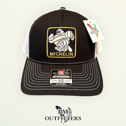 Michelin Man Trucker Hat — Retro Embroidered Patch | Richardson 112 Black White