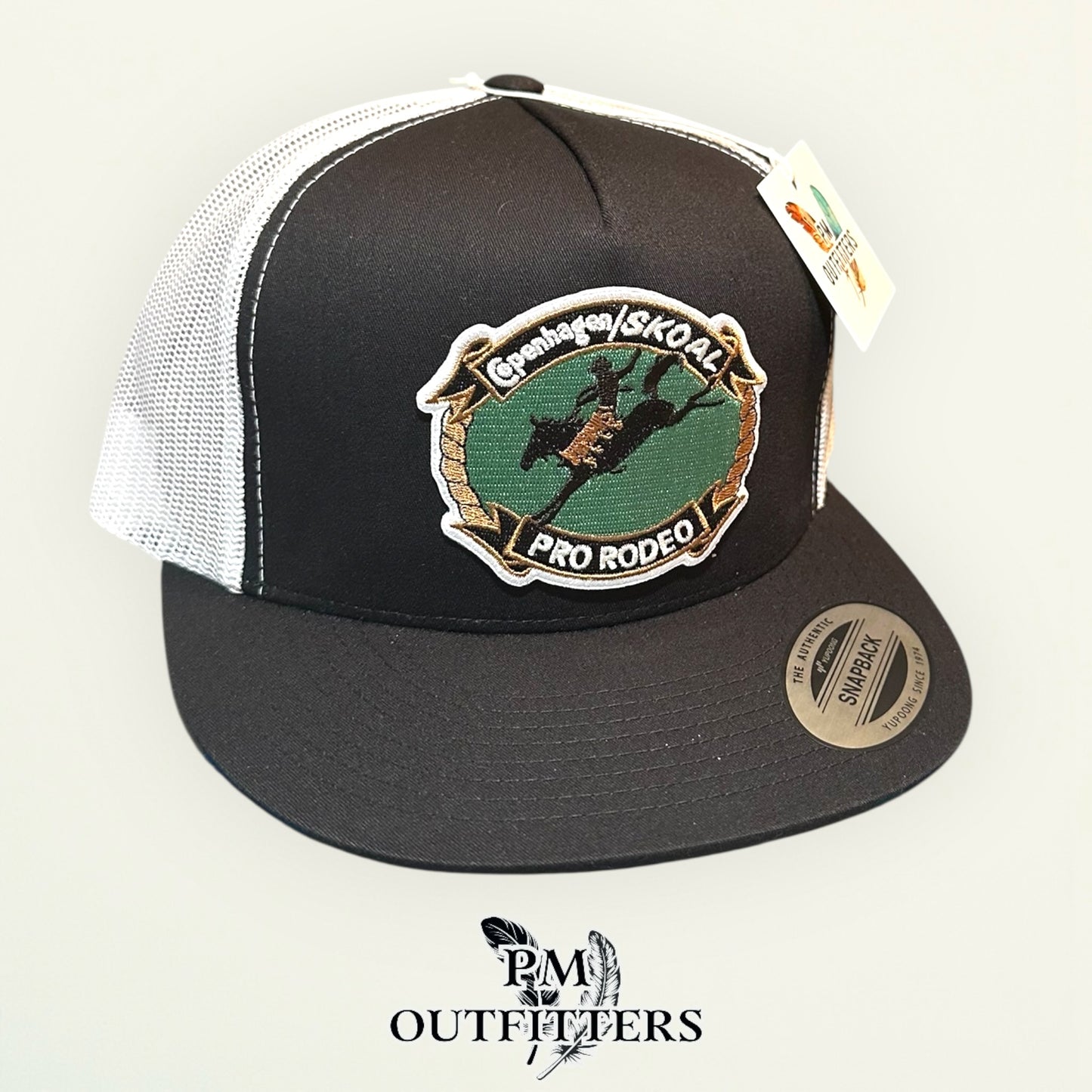 Copenhagen Skoal Pro Rodeo Trucker Hat — PM Outfitters Retro Patch | Yupoong Flat Bill Black White Western Heritage