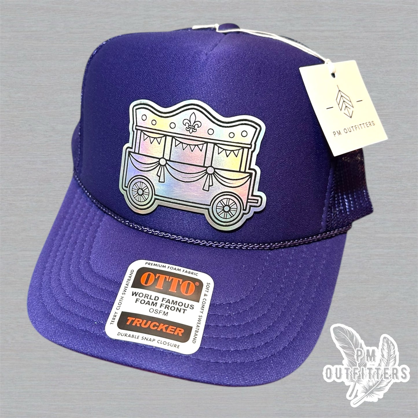 Mardi Gras Holographic Float Trucker Hat - Purple Otto Foam Front Rope