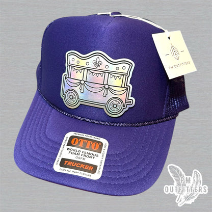 Mardi Gras Holographic Float Trucker Hat - Purple Otto Foam Front Rope
