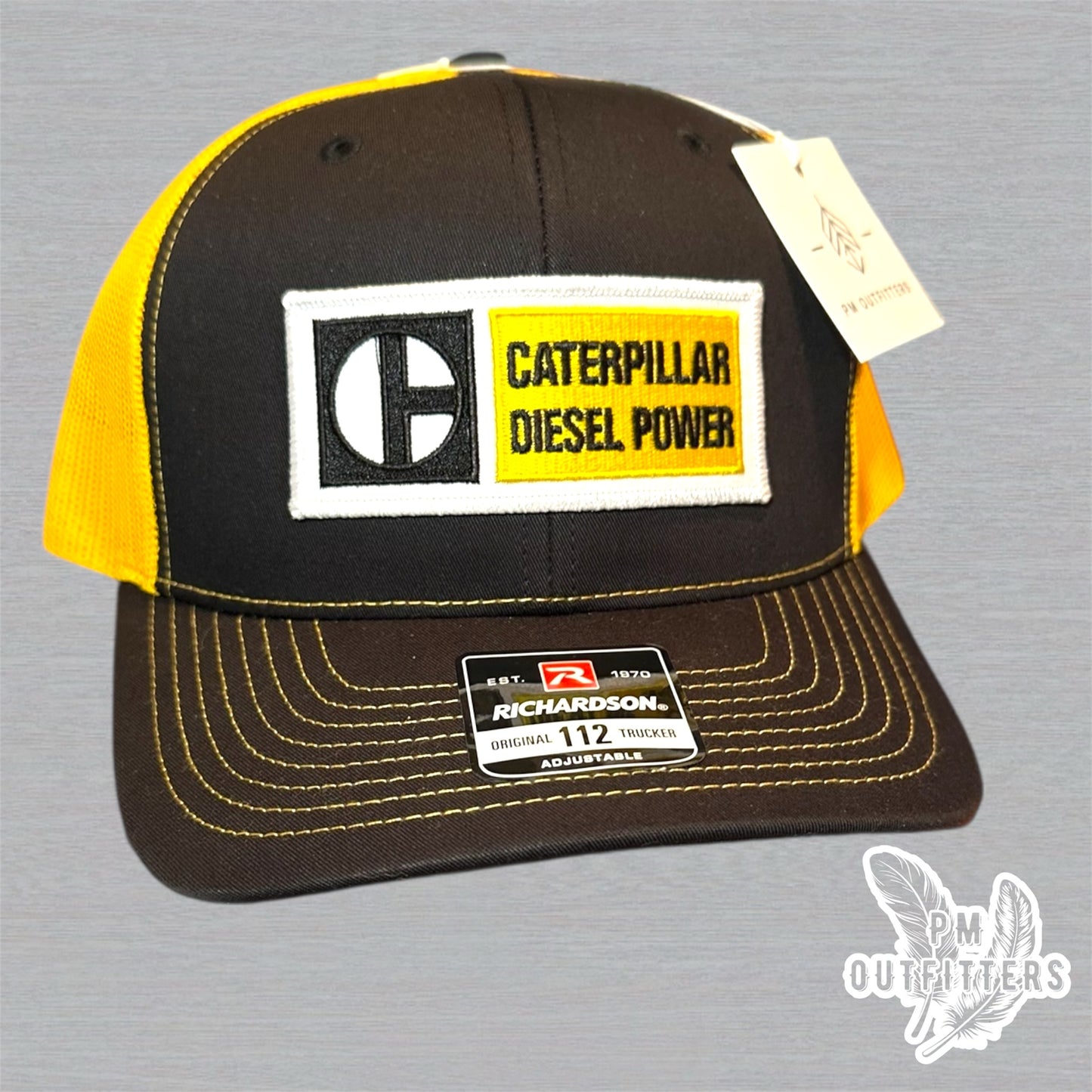 Caterpillar Diesel Power Trucker Hat - PM Outfitters Retro Patch | Richardson 112 Black Yellow CAT
