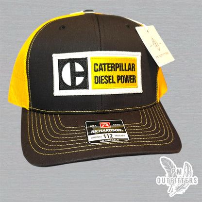 Caterpillar Diesel Power Trucker Hat - PM Outfitters Retro Patch | Richardson 112 Black Yellow CAT