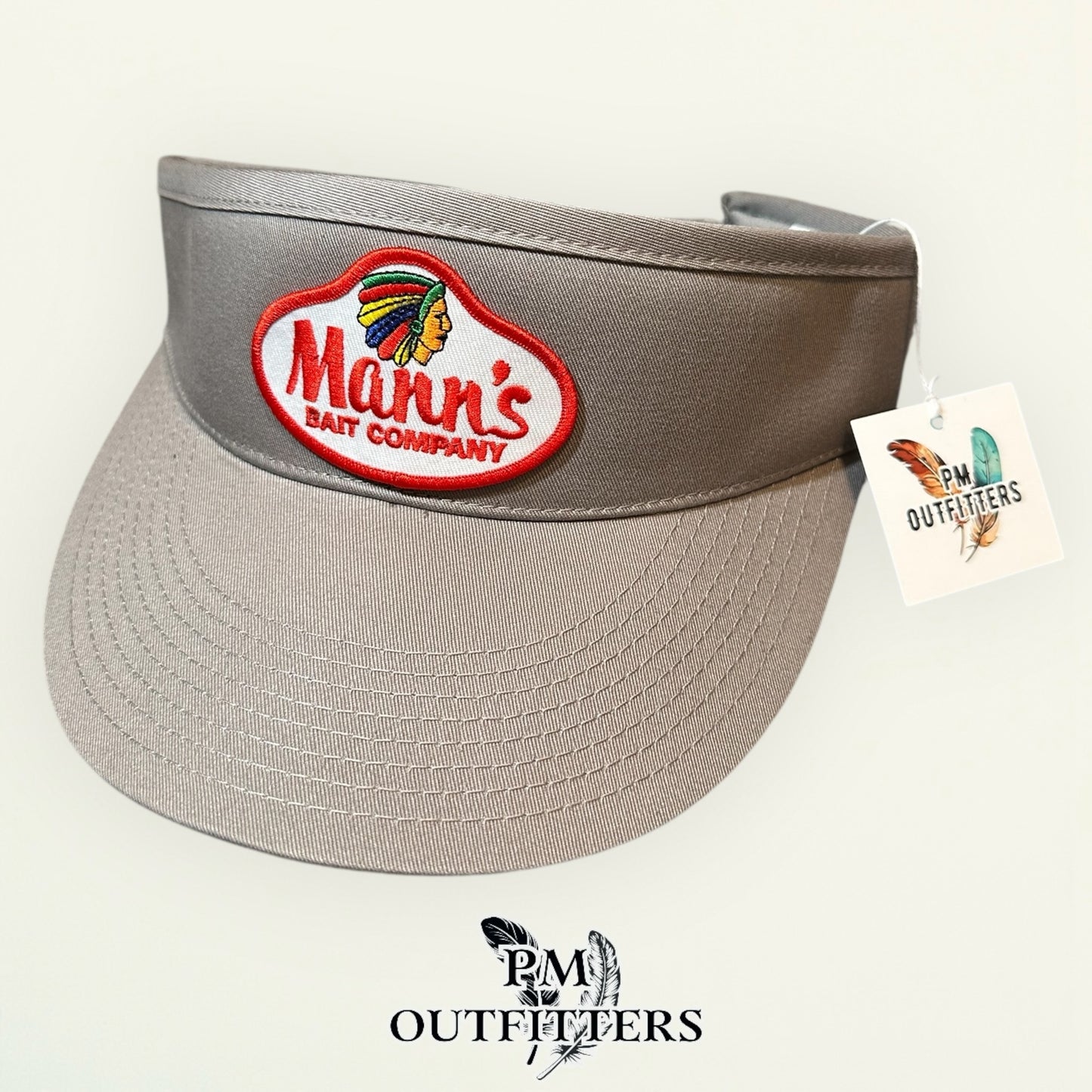 Mann's Bait Company Visor – PM Outfitters Retro Patch | Decky Gray Fishing Tackle Heritage