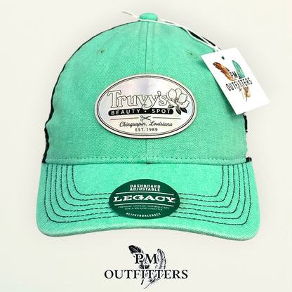Truvy's Beauty Spot trucker hat navy mesh back Legacy Dashboard mint