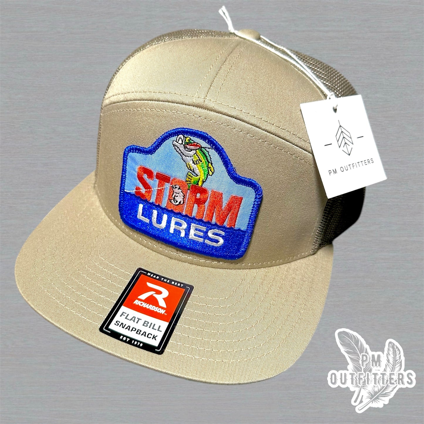 Khaki and Loden Richardson 168 Seven-Panel Trucker Hat with Storm Lures Embroidered Patch