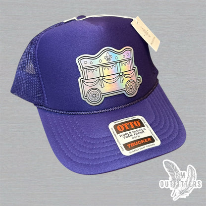 Mardi Gras Holographic Float Trucker Hat - Purple Otto Foam Front Rope
