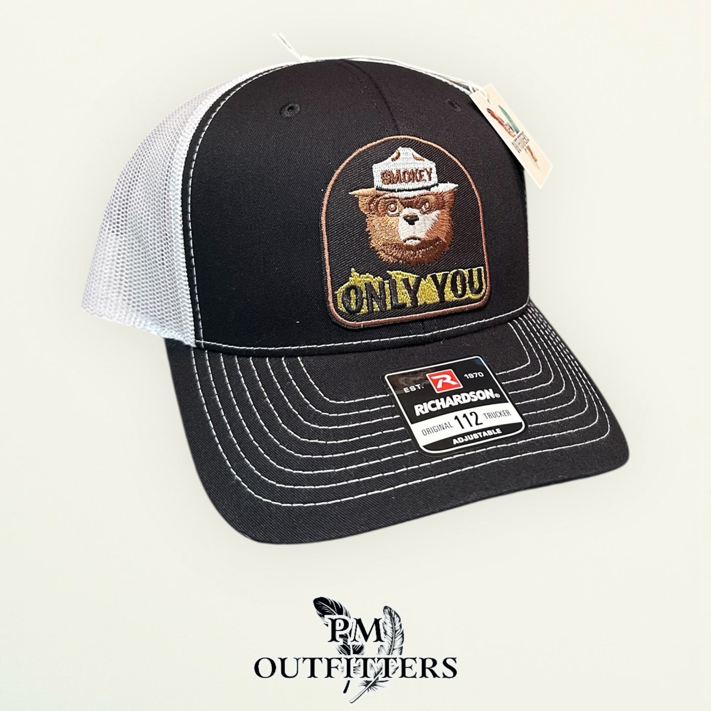 Smokey Bear Only You Trucker Hat — PM Outfitters Retro Patch | Richardson 112 Black White