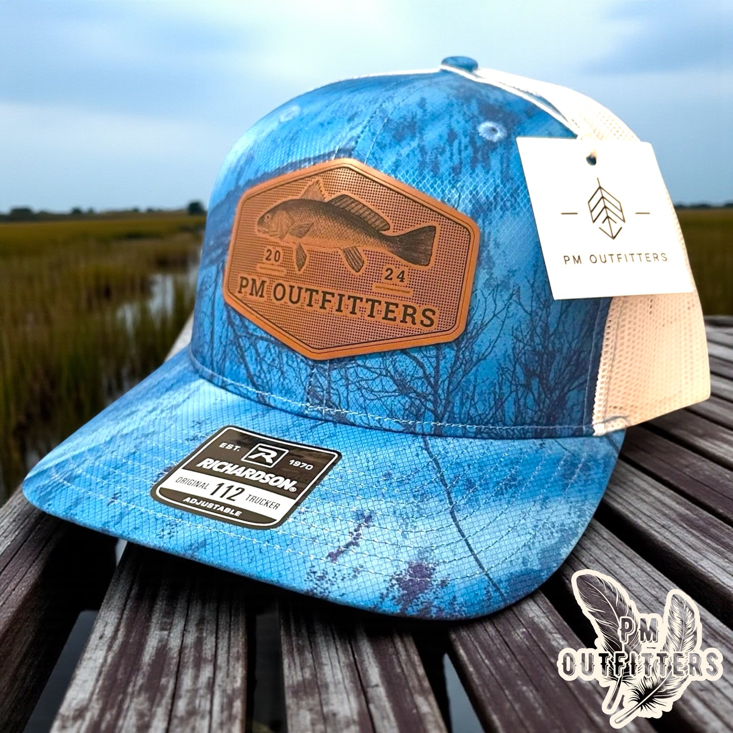 PM Outfitters Custom Logo Redfish Patch | Realtree Fishing Richardson 112 Trucker Hat