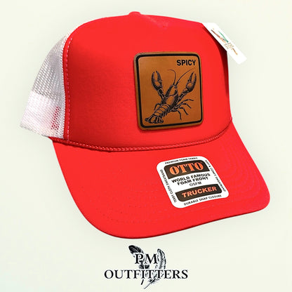 Spicy Crawfish Laser Engraved Patch Hat | Otto Foam Rope Trucker Red White | PM Outfitters Exclusive Design
