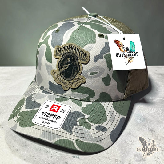 PM Outfitters David Allan Coe trucker hat Marsh Duck camo Richardson 112PFP vegan leather patch