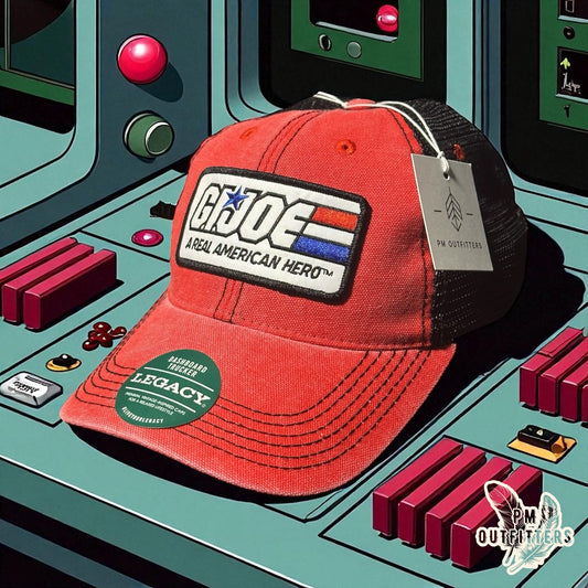 Red & Black Legacy Dashboard Trucker Hat – Embroidered G.I. Joe Patch | Retro Mesh Cap