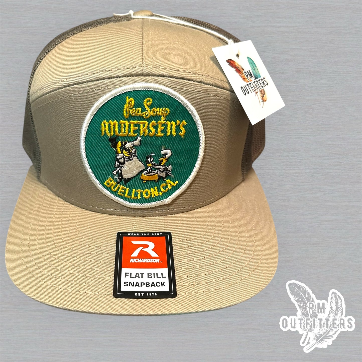 Vintage Andersen's Pea Soup Buellton CA Patch Trucker Hat - Richardson 168 Khaki Loden