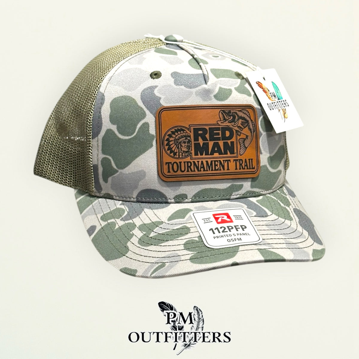 Red Man Tournament Trail trucker hat profile view Marsh Duck camo brim