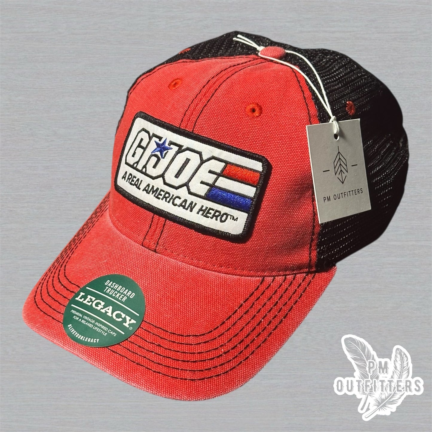 Red & Black Legacy Dashboard Trucker Hat – Embroidered G.I. Joe Patch | Retro Mesh Cap