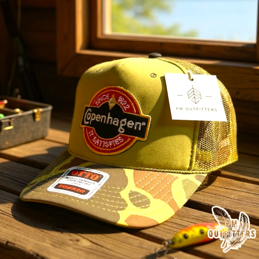 Vintage Copenhagen Logo Foam Front Camo Rope Trucker Hat