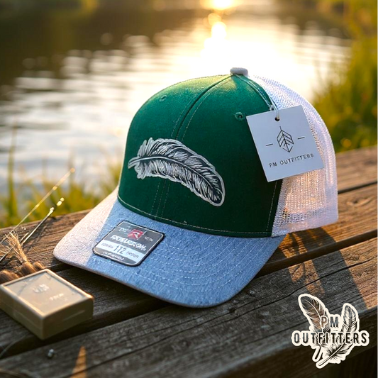 PM Outfitters Silver Signature Feather Tri-Color Trucker Hat