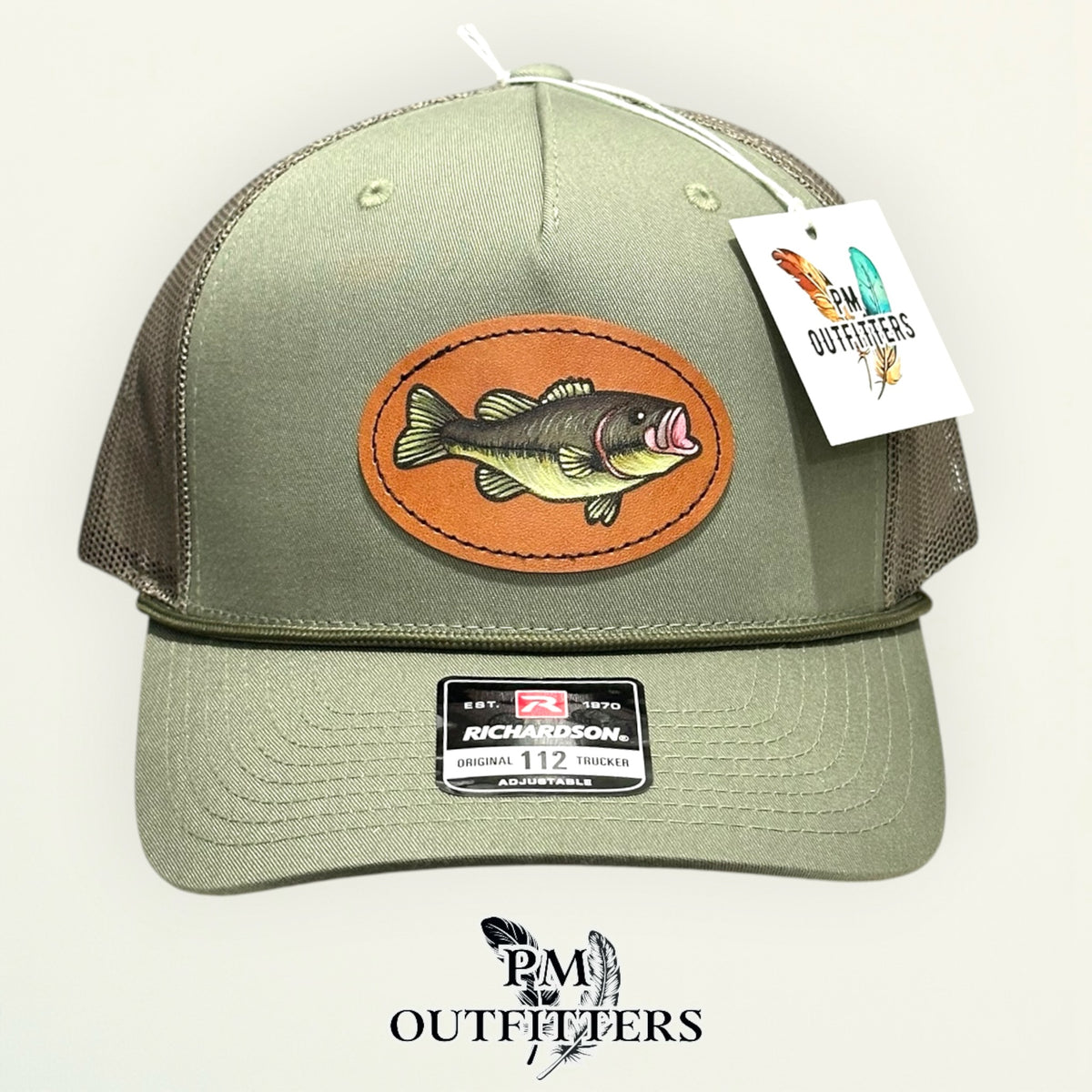 Close-up of the hand-painted largemouth bass patch showing brushwork detail, PM Outfitters True Originals