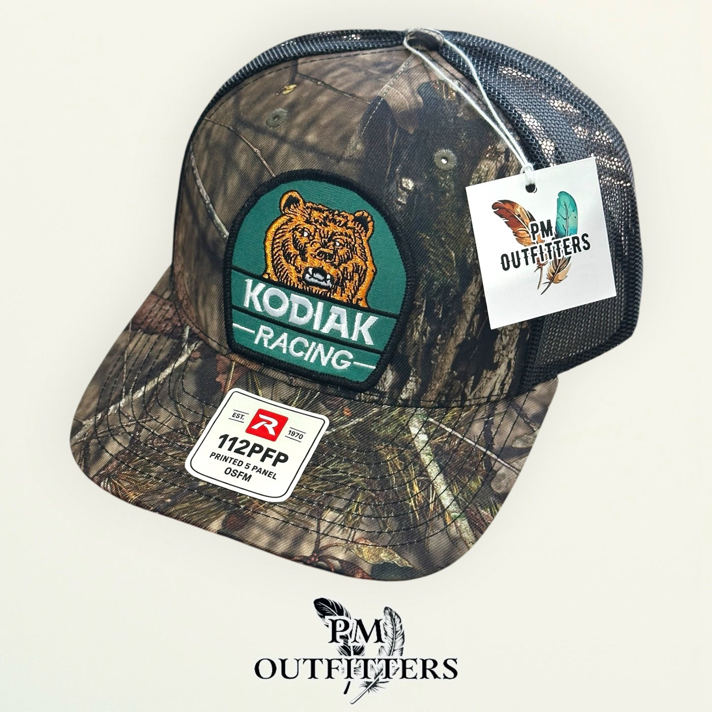 Kodiak Racing Trucker Hat – PM Outfitters Bear Patch | Richardson 112 Mossy Oak Country DNA Camo