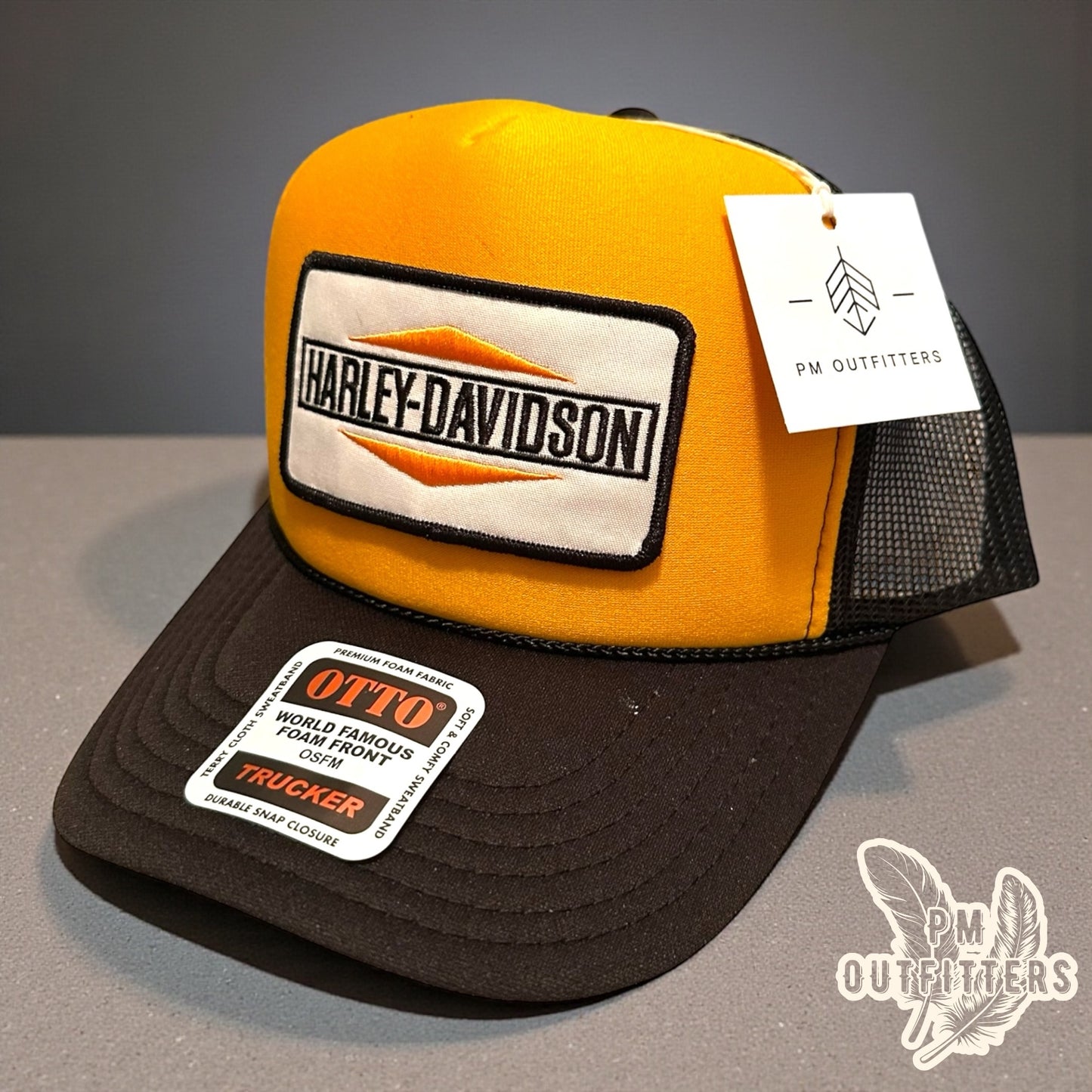 Vintage Harley-Davidson Trucker Hat - Gold & Black Otto Foam Front