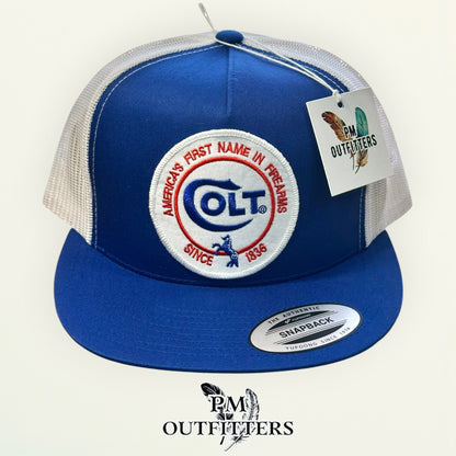 Colt Firearms Hat | Yupoong 6006 Blue & White Flatbill | Since 1836