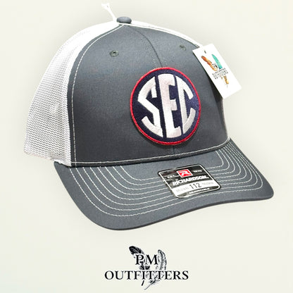 Ole Miss SEC Jersey Patch Trucker Hat | PM Outfitters Richardson 112 Charcoal & White | Hotty Toddy