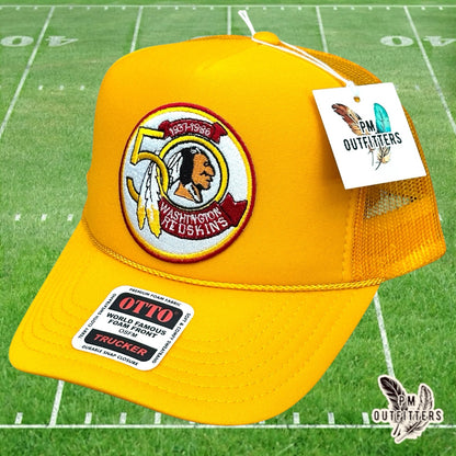 PM Outfitters Washington Redskins 50th Anniversary embroidered patch Otto foam front rope gold trucker hat