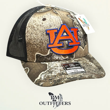 Auburn Tigers AU Logo Trucker Hat | PM Outfitters Richardson 112 Realtree Excape Camo | War Eagle