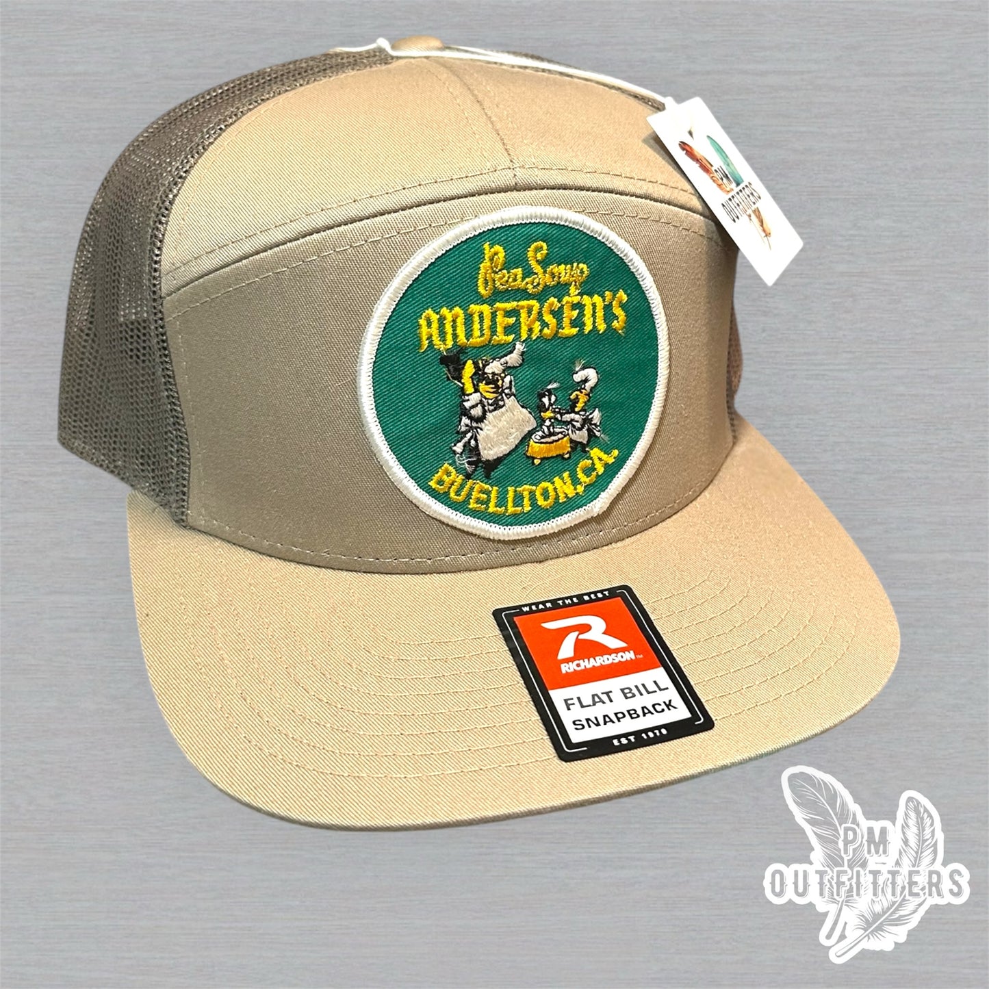 Vintage Andersen's Pea Soup Buellton CA Patch Trucker Hat - Richardson 168 Khaki Loden