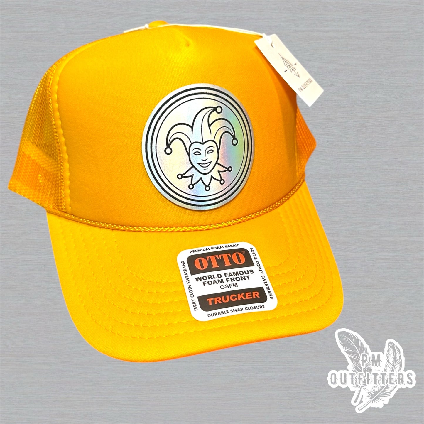 Mardi Gras Holographic Jester Doubloon Trucker Hat - Gold Otto Foam Front