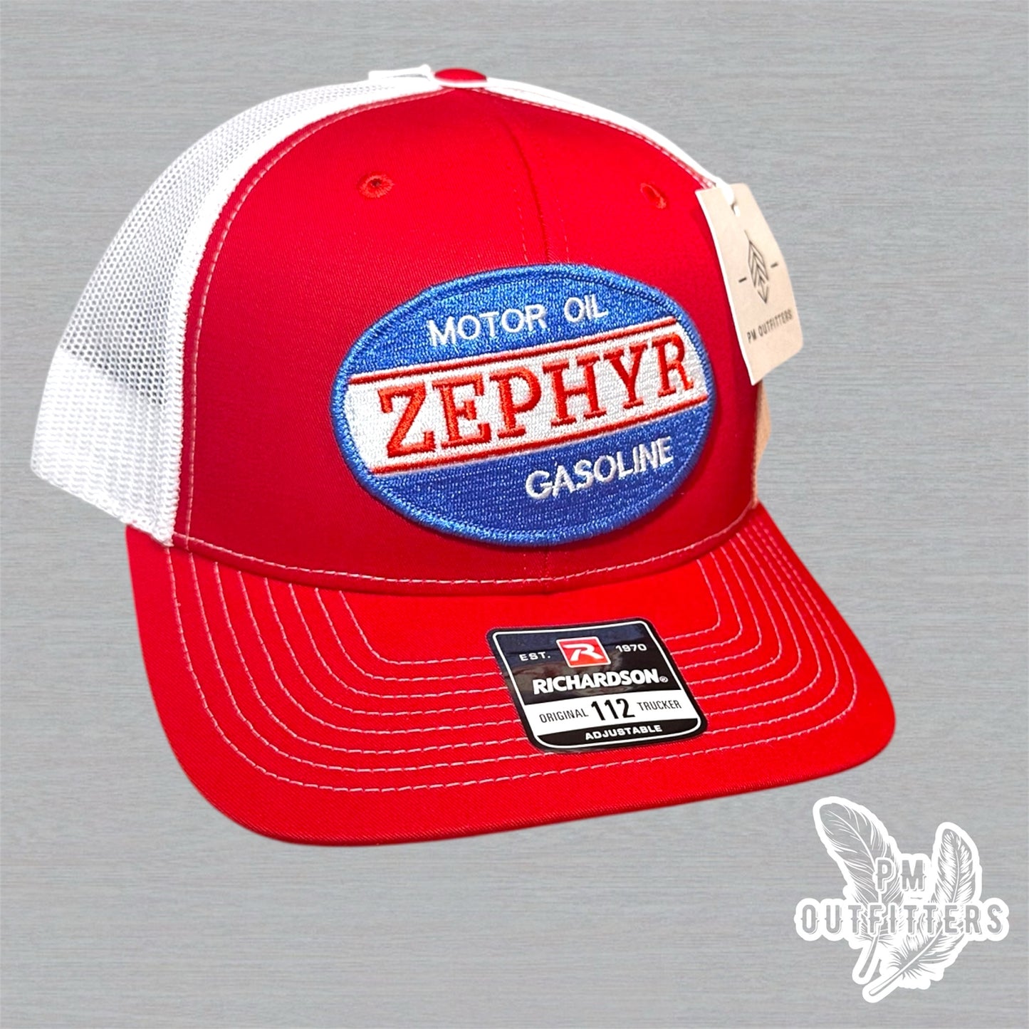 Vintage Zephyr Motor Oil & Gasoline Trucker Hat - Red & White Richardson 112