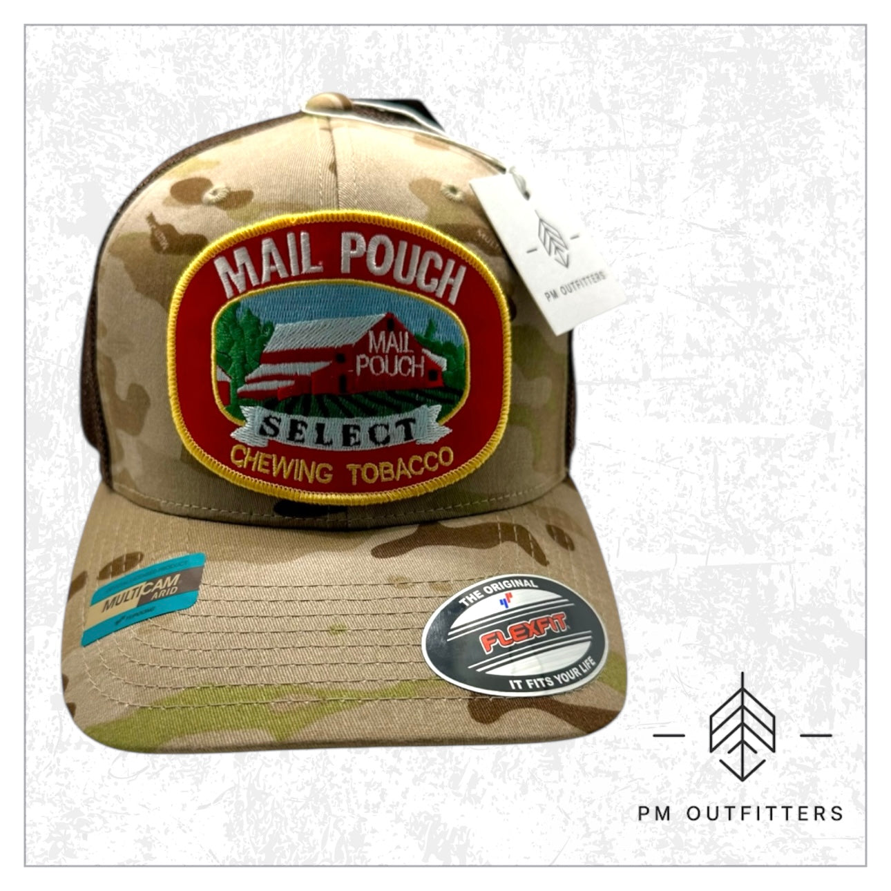 Vintage Mail Pouch Tobacco FlexFit Camo Trucker Hat