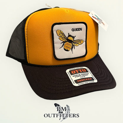 Queen Bee Trucker Hat - PM Outfitters Animal Patch Series | Otto Foam Front Black & Gold