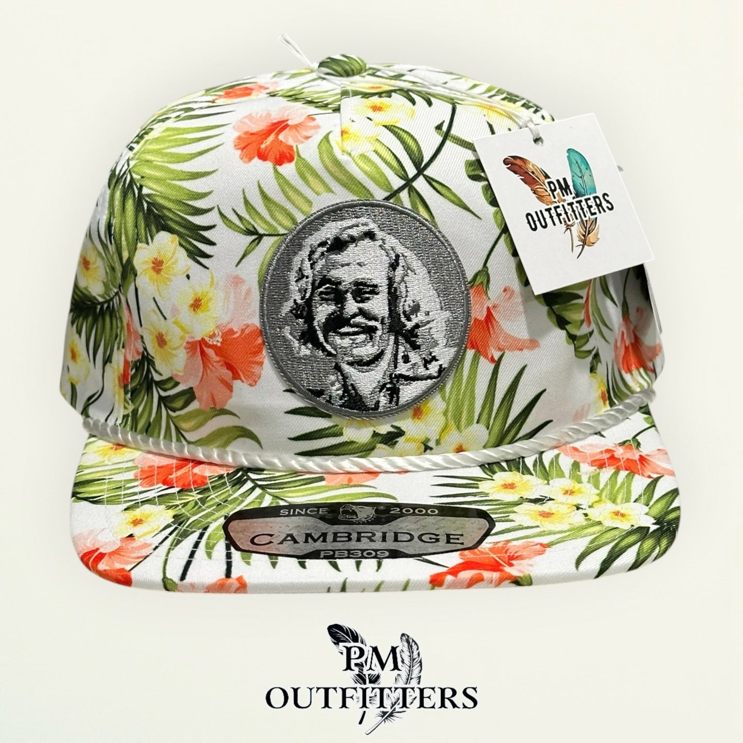 Jimmy Buffett Embroidered Patch Hat – Pitbull Cambridge PB309 Cream Floral Rope Unstructured | PM Outfitters