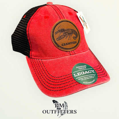Crawfish Laser Engraved Patch Hat | Legacy Dashboard Trucker Red Black | PM Outfitters Exclusive Design
