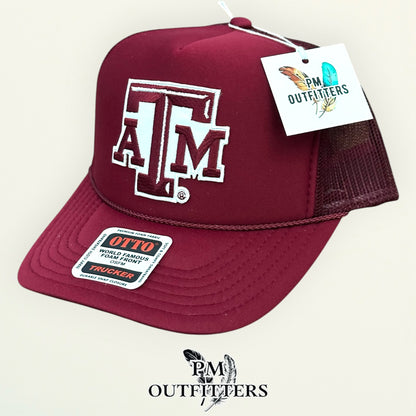 PM Outfitters Texas A&M Aggies ATM embroidered logo patch Otto foam front rope maroon trucker hat