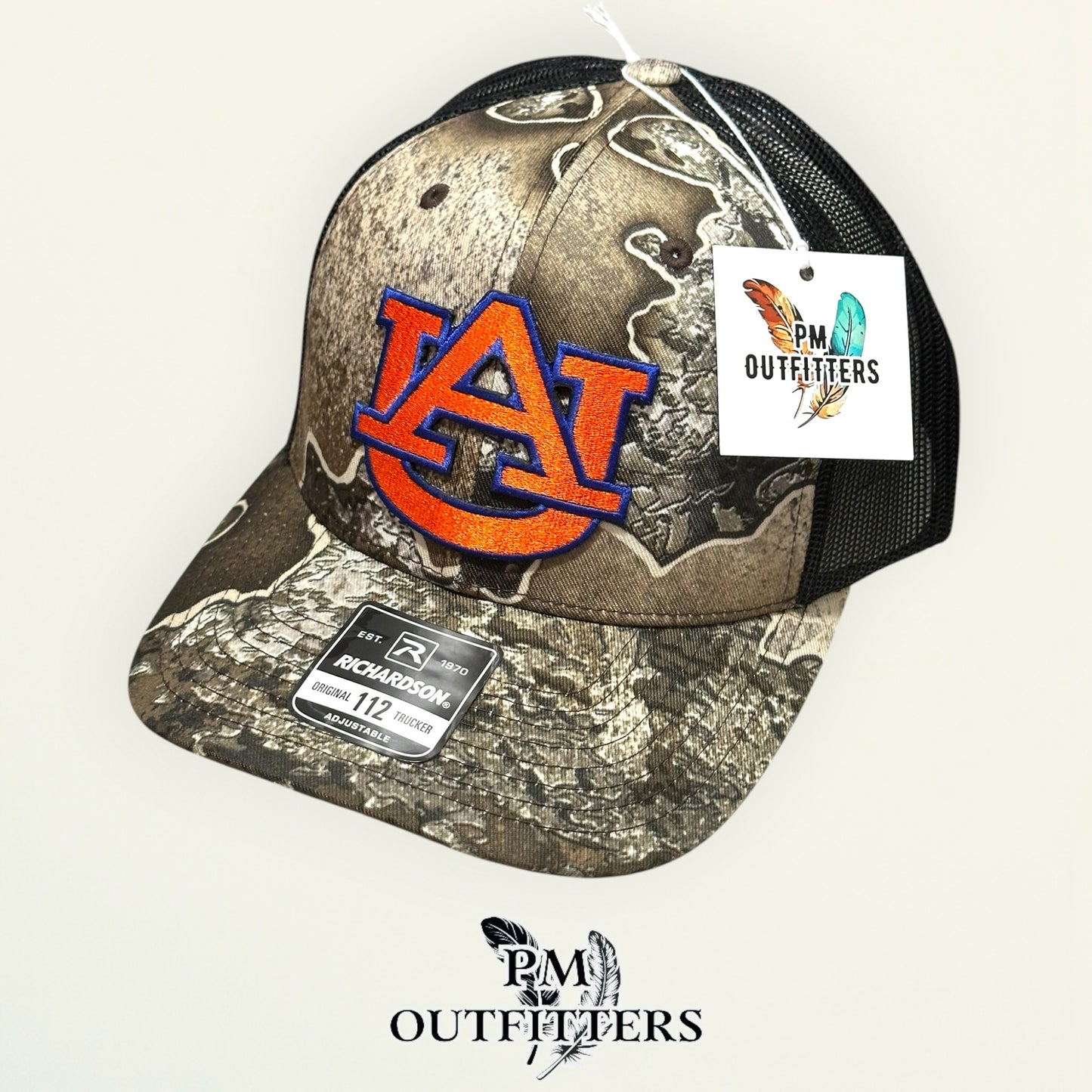 Auburn Tigers AU Logo Trucker Hat | PM Outfitters Richardson 112 Realtree Excape Camo | War Eagle