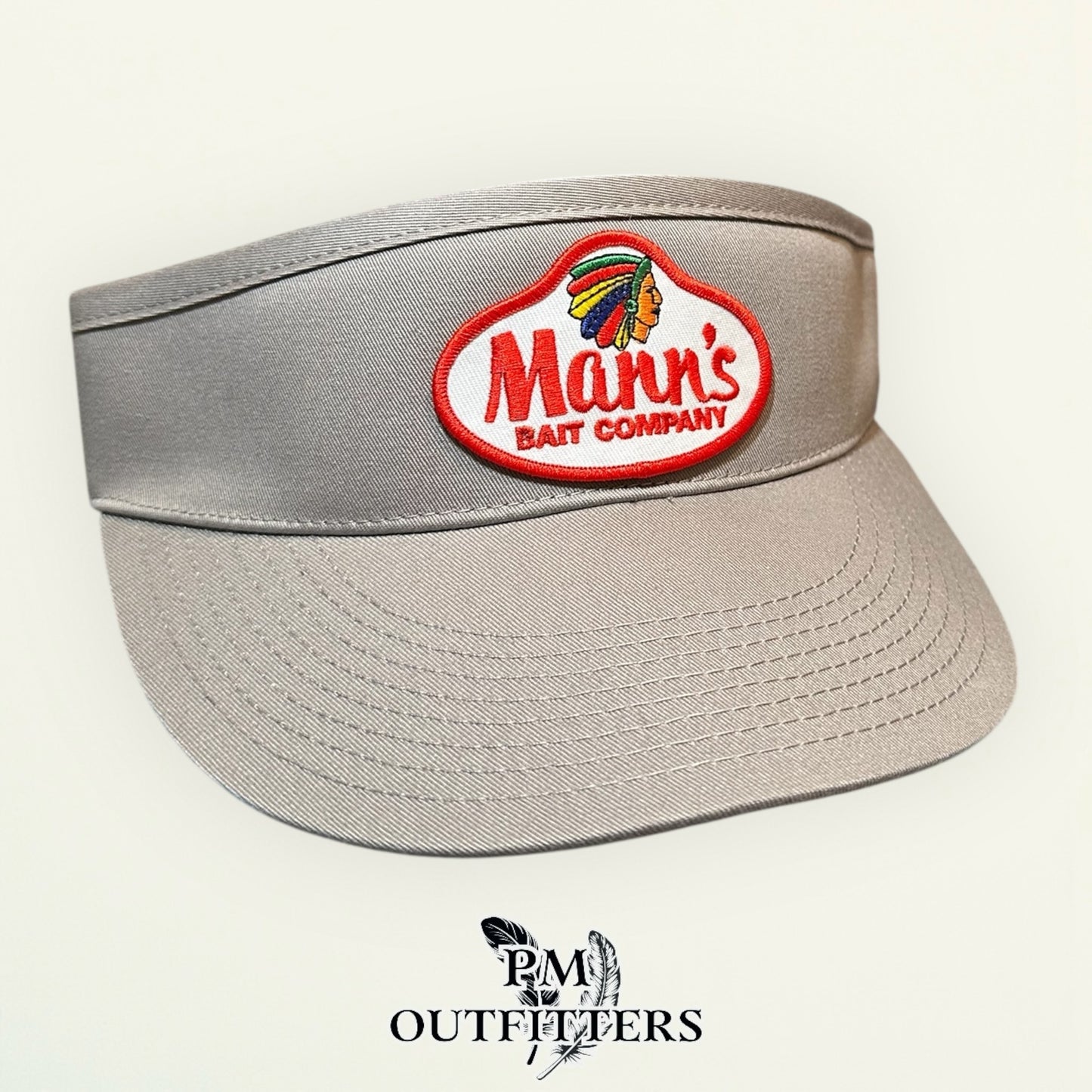 Mann's Bait Company Visor – PM Outfitters Retro Patch | Decky Gray Fishing Tackle Heritage